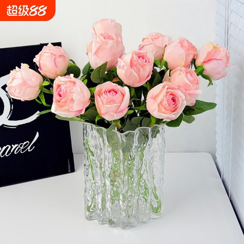 仿真花玫瑰花摆设餐桌茶几客厅装饰假花花束高级感逼真轻奢永生花