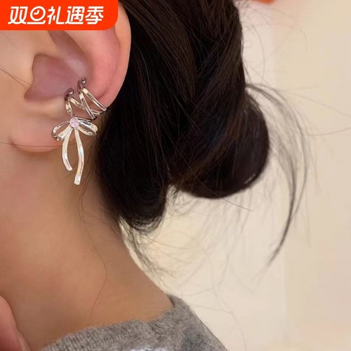 【店铺热销】交叉镂空丝带耳夹耳骨夹女小众设计清冷感百搭蝴蝶结