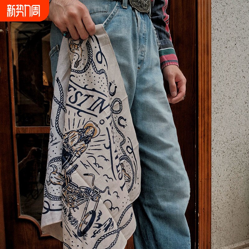 西部牛仔穿搭棉质小方巾系脖美式复古头巾阿美咔叽领巾机车裤巾男