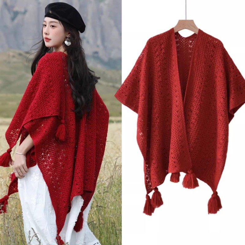 2024春夏新款纯色镂空外搭披肩女士披风斗篷装饰毛线围巾洋气百搭,服饰配件/皮带/帽子/围巾,防晒披肩,淘宝优惠券,粉丝福利购,淘宝优惠卷