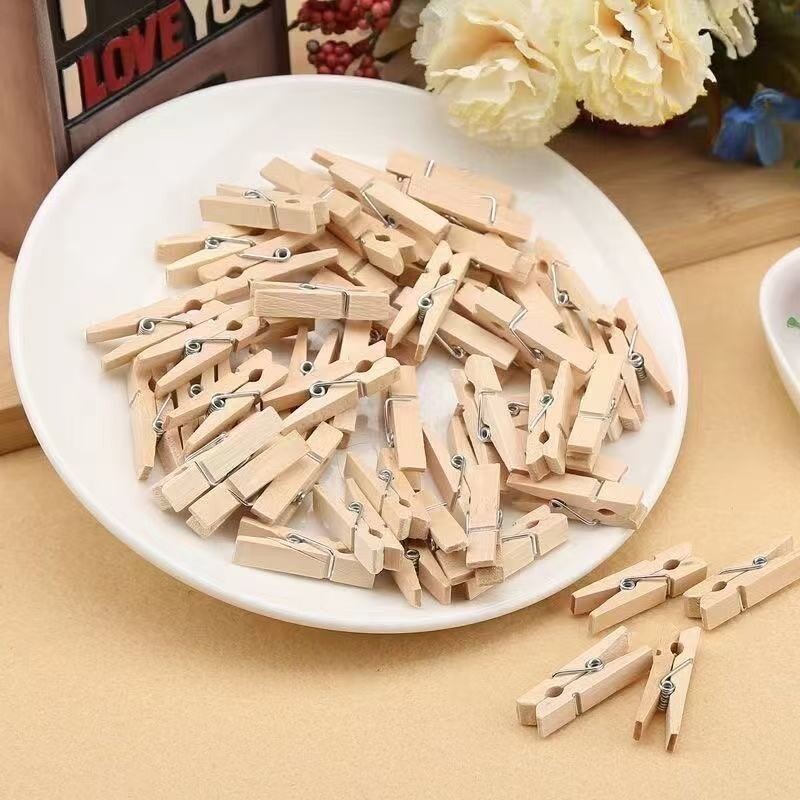 ins风原木小夹子幼儿园照片墙彩色木制便签夹DIY装饰麻绳爱心