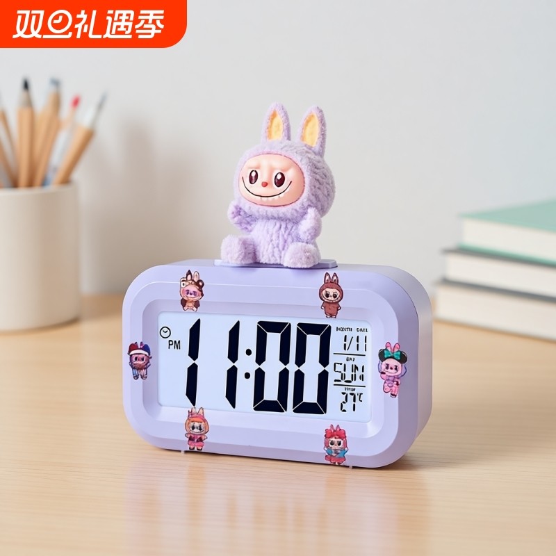 2025可爱闹钟迷你夜光台钟多功能新款静音学生桌面钟表时钟帕恰狗