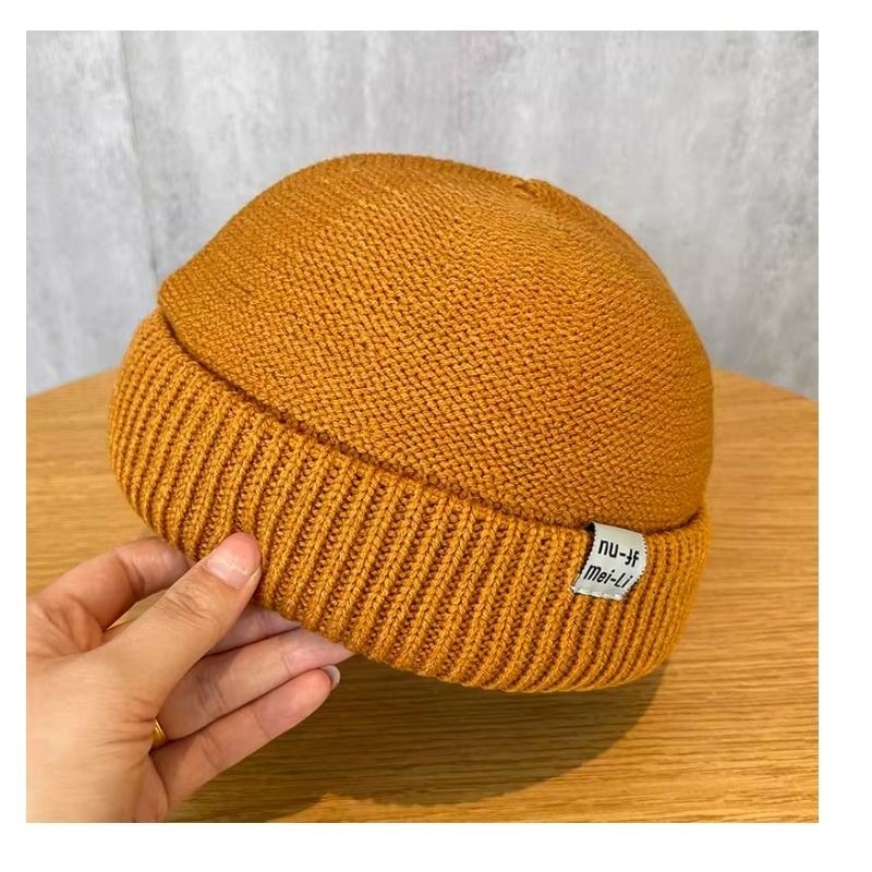 无檐针织帽子男女秋冬大头日系嘻哈西瓜雅痞地主帽瓜皮薄款毛线帽