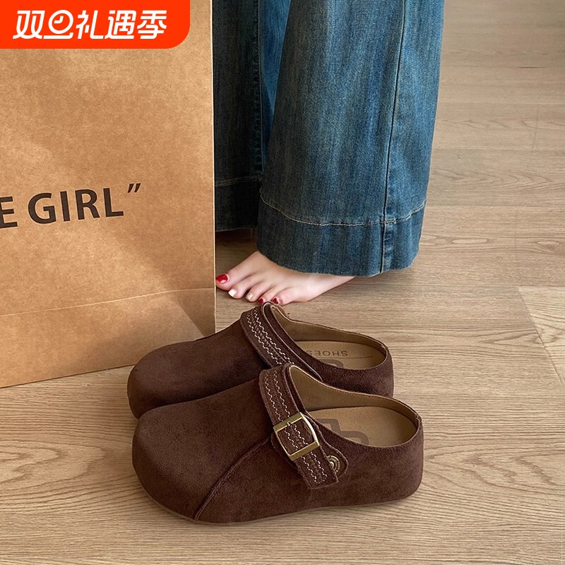 厚底包头半拖鞋女2025新款春夏两穿勃肯鞋内增高百搭博肯拖鞋裙子