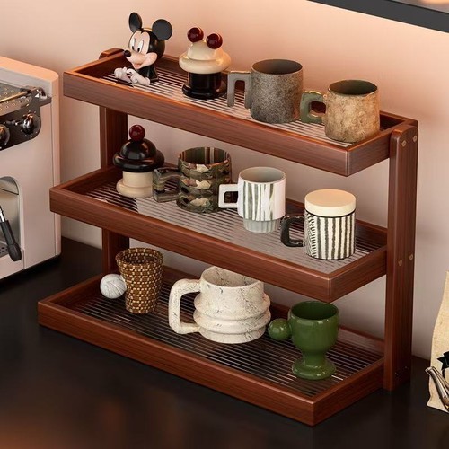 桌面杯架亚克力中古置物架多层餐桌台面杯架子咖啡店转角收纳展示