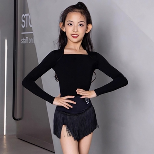 臻舞秋冬拉丁舞练功服女童高级感长袖分体流苏短裙舞蹈集训套装