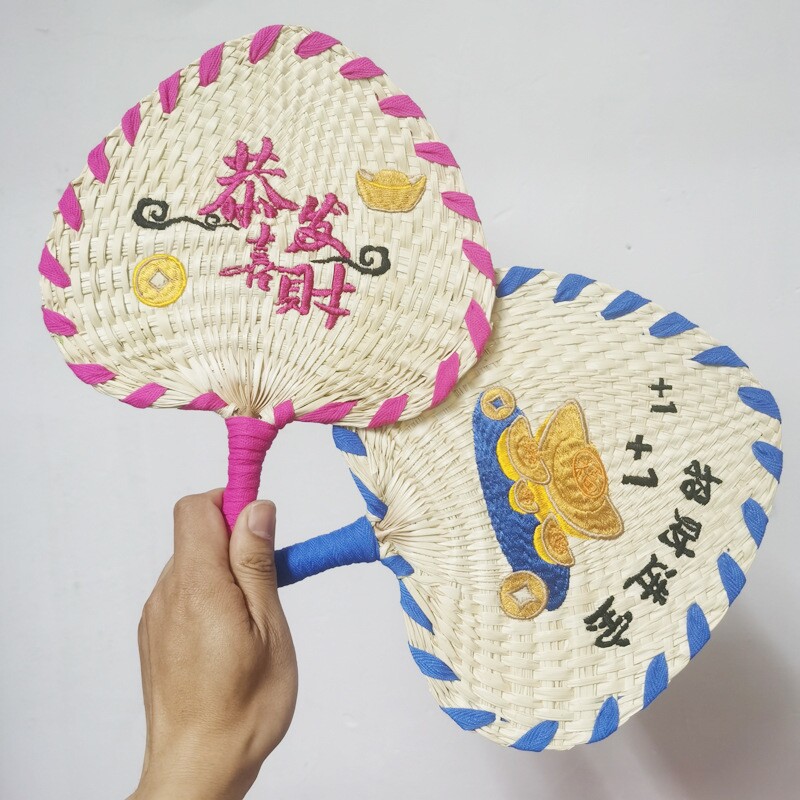 新款夏季手工老式葵扇草编手摇扇粽叶印字芭蕉扇子蒲扇刺绣印logo