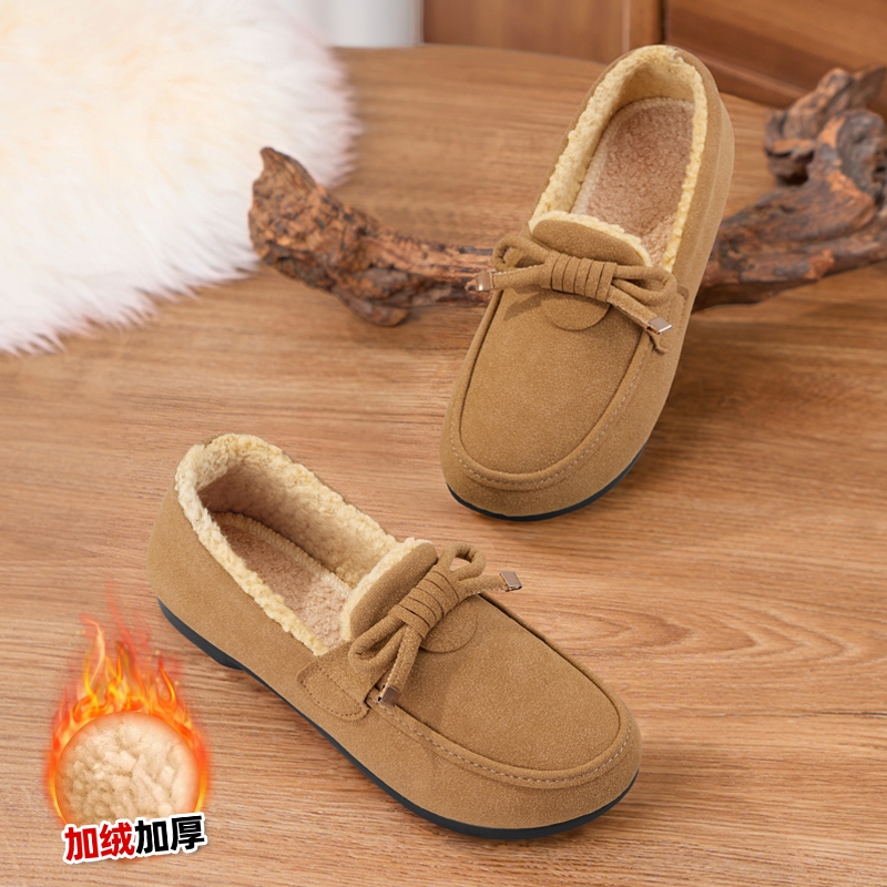 秋冬季新款豆豆鞋女加绒保暖休闲鞋平底懒人鞋毛毛鞋一脚蹬女棉鞋