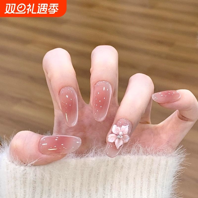 手工穿戴甲纯欲美甲显白腮红渐变猫眼甲片法式新年碎钻简约蝴蝶