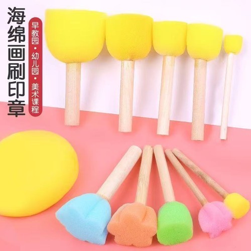 蘑菇头海绵刷绘画拓印工具幼儿园涂鸦eva水彩颜料套装美术印章