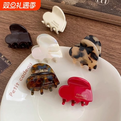 法式醋酸爱心小抓夹女2025新款后脑勺发卡夹子鲨鱼夹春季发夹头饰