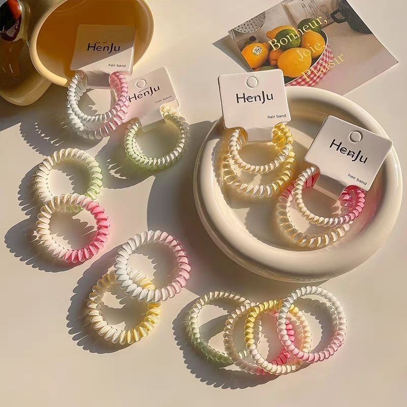 高弹力电话线发圈女2025新款彩色无痕头绳韩系扎头发皮筋发绳细款