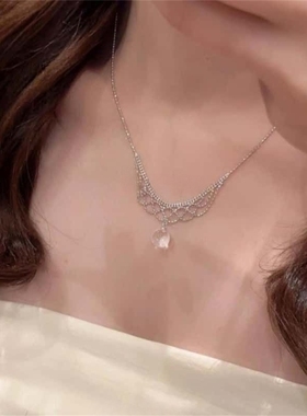 法式白色透明水滴蕾丝温柔小众项链气质时尚独特设计锁骨链颈链女