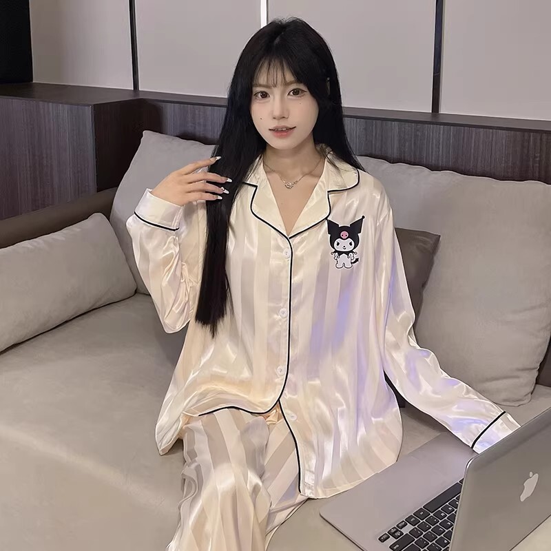 睡衣女生春秋季2026薄款冰丝新款夏天长袖凉感可爱卡通家居服套装