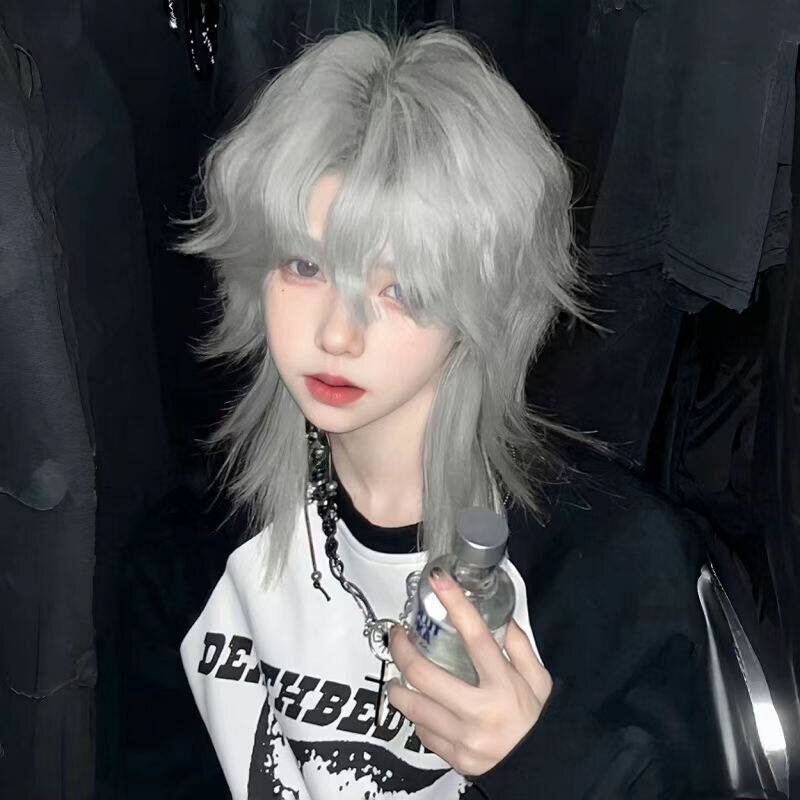 狼尾鲻鱼头假发日系短发男女通用中分自然中性万用全头套斜刘海图片