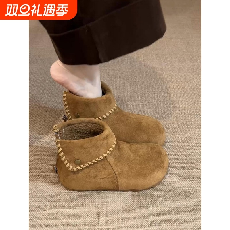 内增高厚底雪地靴女2025冬季新款皮毛一体短靴加绒保暖勃肯棉鞋子