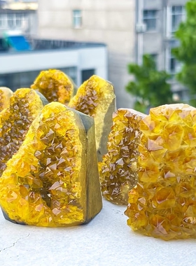 紫水晶洞摆件烤色黄水晶洞晶镇晶簇消磁净化石招财水晶石家居办公