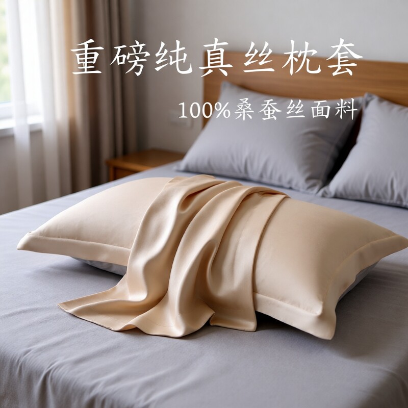 【专柜同款】重磅真丝枕套一对100%桑蚕丝夏季丝绸冰丝枕头套枕巾