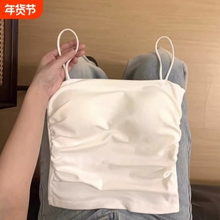 纯欲白色吊带美背文胸一体背心女夏内搭外穿带胸垫法式独特小上衣