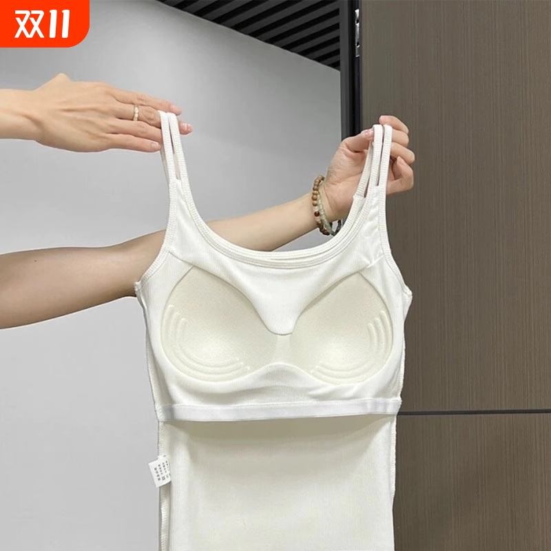 美式美背小吊带背心女2024新款夏带胸垫内衣文胸一体内搭红色上衣