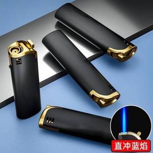 黑色金属防风直冲肤感橡皮漆斜打打火机可充气印字商超批发火机