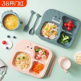 儿童专用分格餐盘耐摔学生饭碗套装宝宝辅食餐具饭勺幼儿园分隔