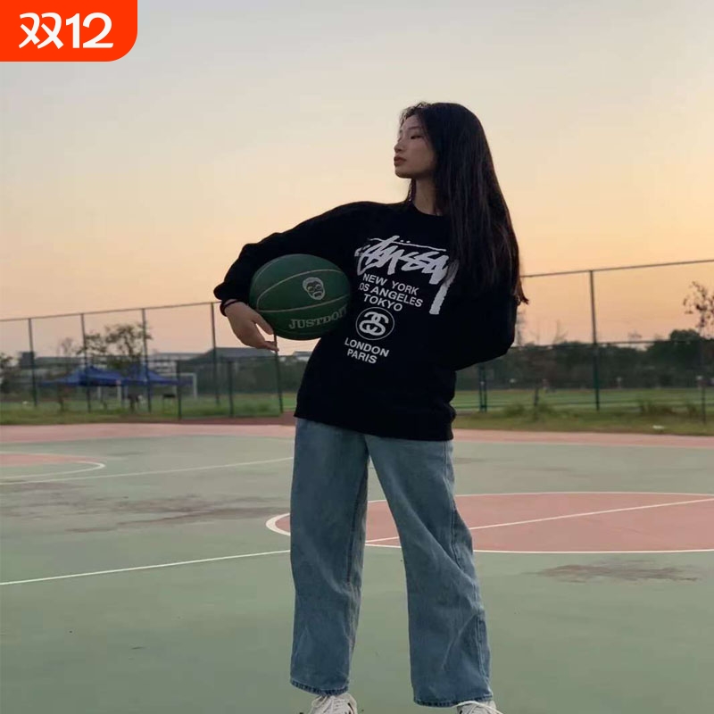 美式潮牌卫衣外套圆领上衣加绒加厚长袖t恤秋冬男女款重磅毛圈布