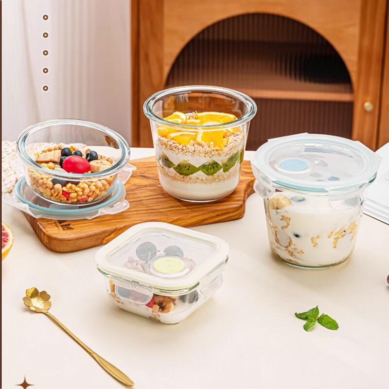 玻璃保鲜碗可微波加热专用碗上班族燕麦碗水果沙拉碗带盖玻璃饭盒
