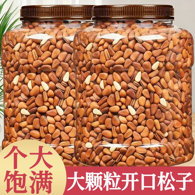 新货东北松子大颗粒500g开口手剥坚果特大松子王零食批发原味罐装