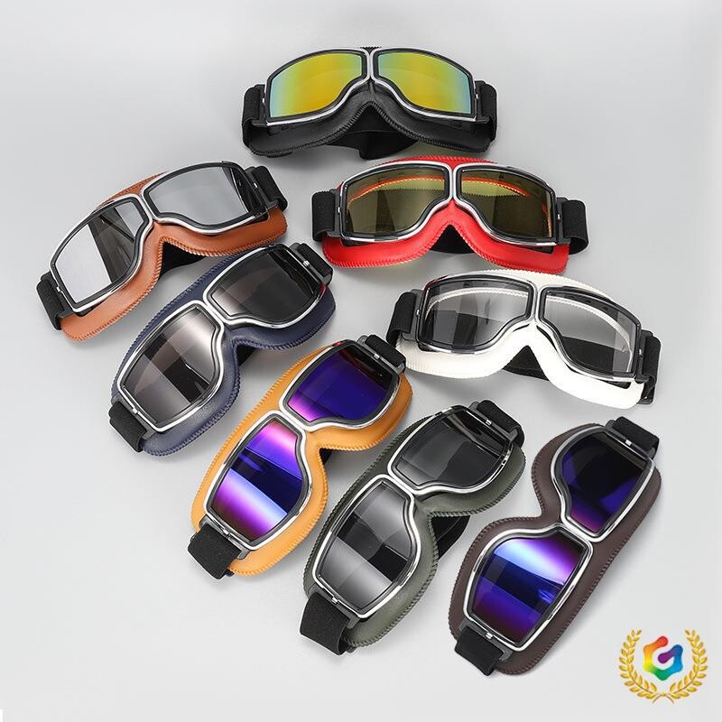 ?摩托车骑行镜哈雷风复古头盔护目镜防风沙电动车半盔头盔透气安