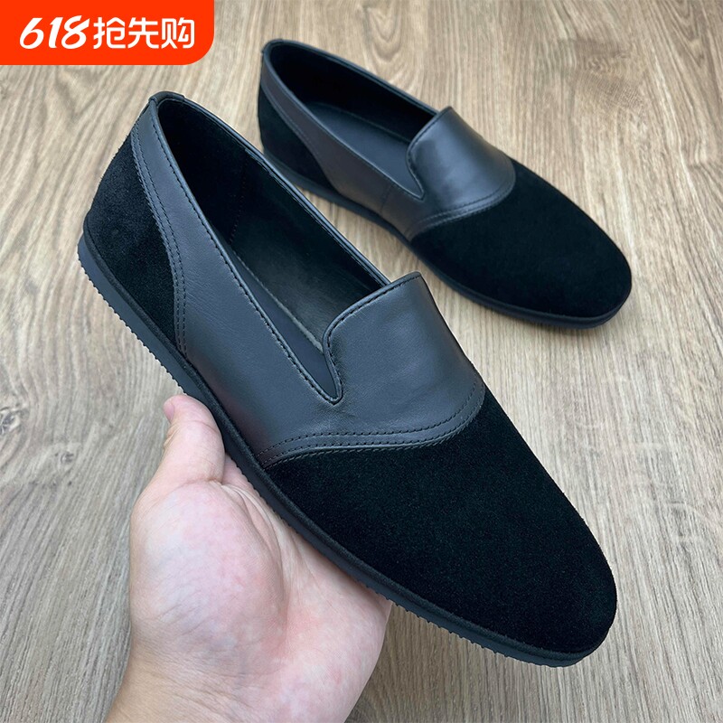 2026春夏欧洲站轻奢简约风男士磨砂皮豆豆鞋休闲一脚蹬软底乐福鞋