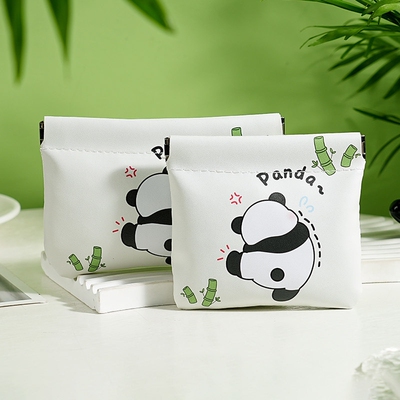 可爱熊猫弹片自动闭合数据线收纳包有线耳机随身袋迷你便携收纳袋