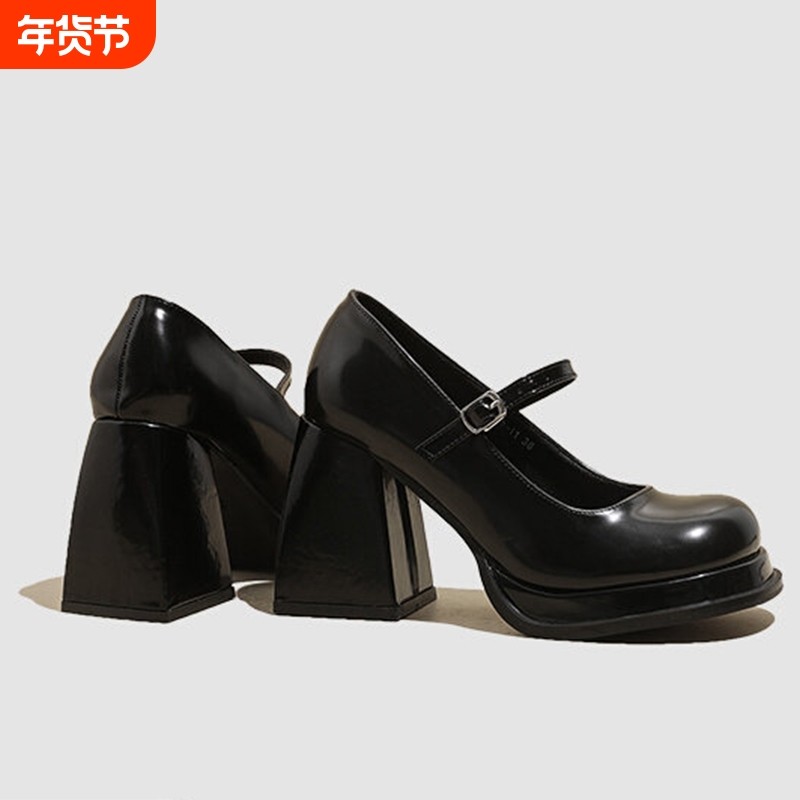 高级感增高跟玛丽珍鞋女2026春秋新款粗跟jk单鞋黑色真皮小皮鞋子,女鞋,浅口单鞋,淘宝优惠券,粉丝福利购,淘宝优惠卷