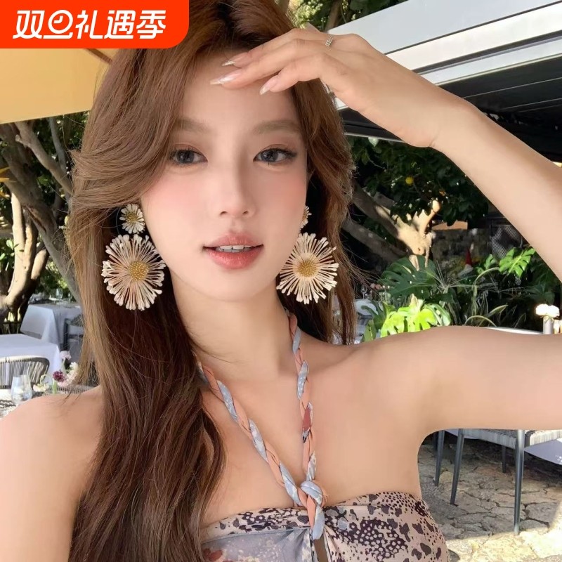 蜜桃茶夏威夷午后度假风太阳花耳环夸张女海边旅游拍照耳饰