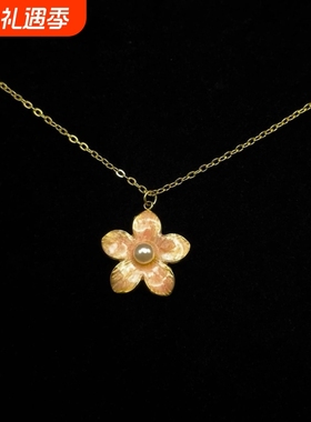 Vintage古着 Pearl cherry blossoms小众花朵珍珠樱花吊坠项链