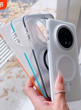 蓝色侧边防滑条纹磁吸适用荣耀Magic8pro手机壳400肤感白GTpro瓦楞300魔术magic7/6pro不易发黄独立电镀按键