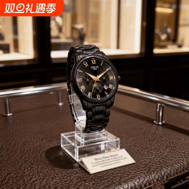 男士手表男正品名牌全自动非机械表钢带男款商务防水石英腕表老人