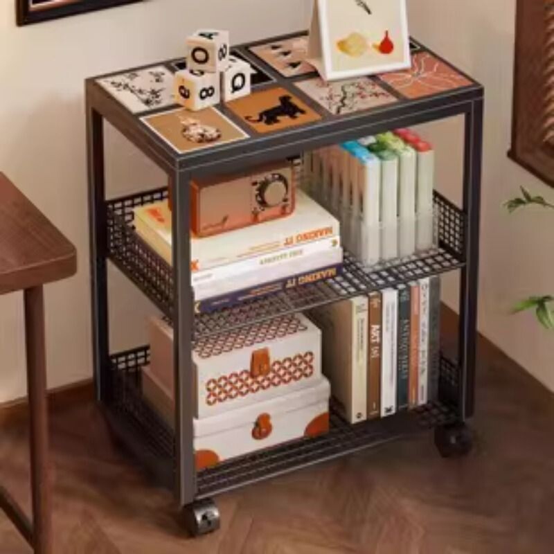 书桌旁小书架可移动桌下书本收纳带轮书柜工位落地桌边文件置物架