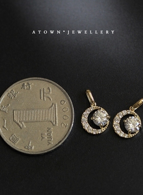 月牙坠 925纯银镀14K金项链 镶锆钻迷你月亮日系挂坠吊坠锁骨链