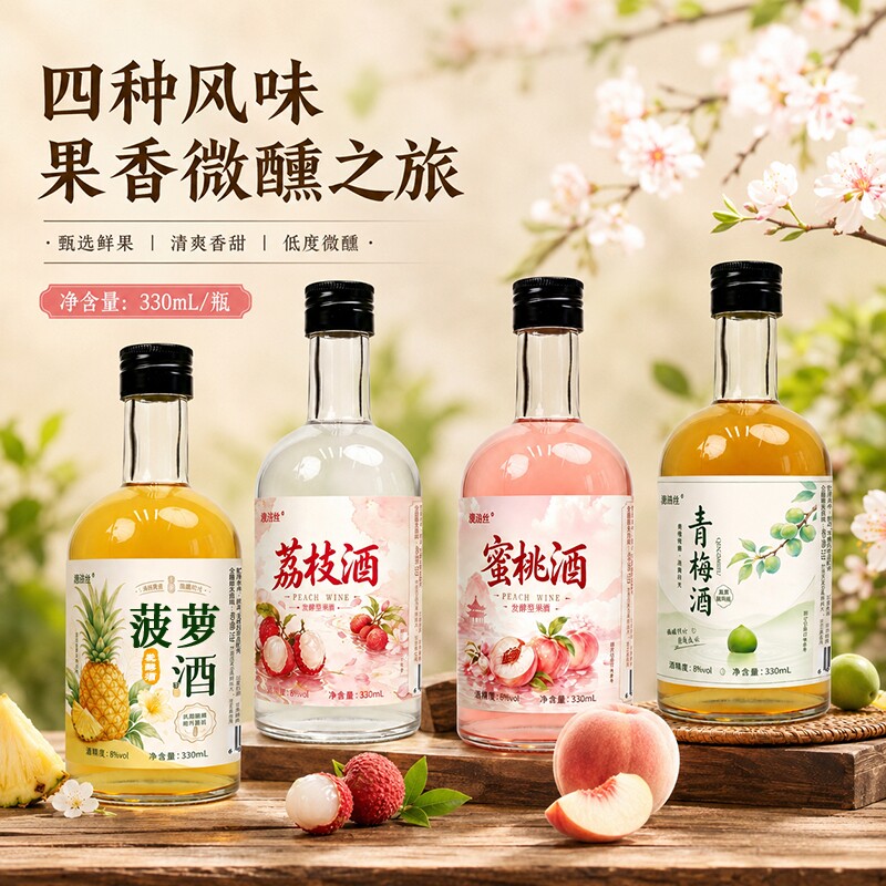 漫洛丝多种果酒微醺小甜酒高颜值晚安酒菠萝荔枝瓶装时光甜型青梅图片
