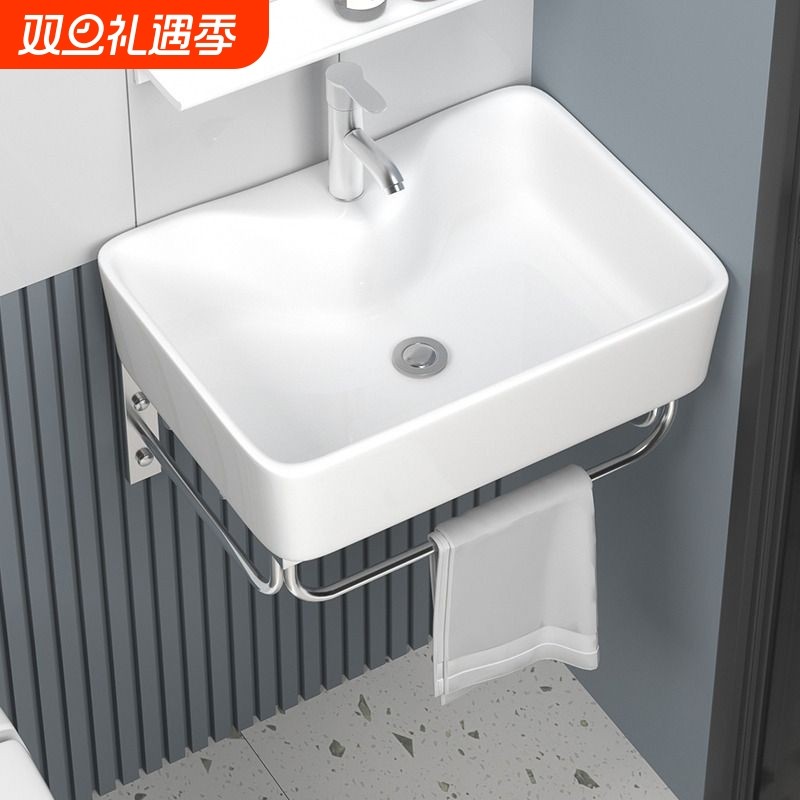 不锈钢挂墙式洗手盆小户型卫生间浴室柜陶瓷一体洗脸盆台面洗漱台