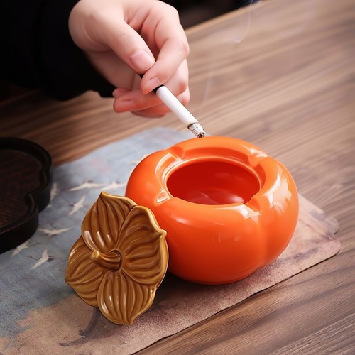 柿柿如意烟灰缸带盖陶瓷