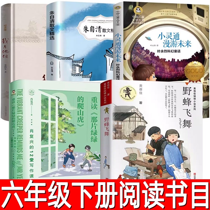 六年级下册必读课外书5册朱自清散文精选我与地坛史铁生著小灵通漫游未来叶永烈著野蜂飞舞黄蓓佳那片绿绿的爬山虎肖复兴小说书目