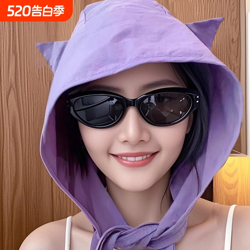可爱小恶魔系带头巾帽女士2026新款遮阳透气速干包头绑带防晒帽子