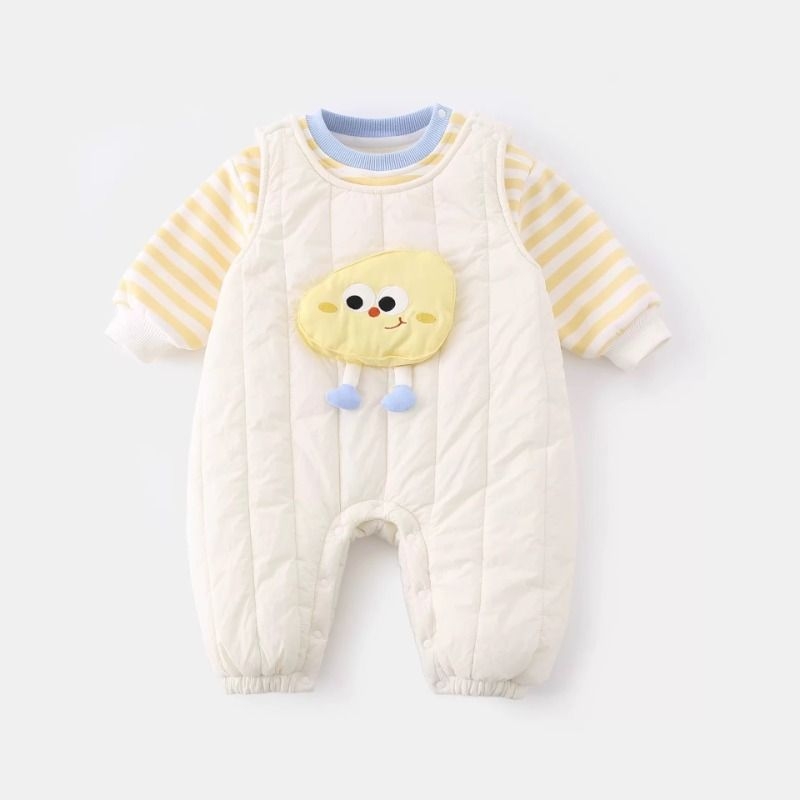 宝宝衣服冬装婴幼儿加绒条纹上衣外出服夹棉背带裤连体衣哈衣秋冬