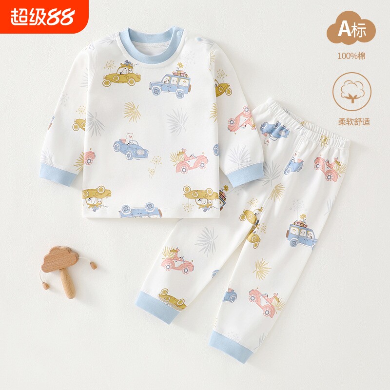 婴儿秋衣秋裤宝宝A类纯棉内衣套装春秋儿童打底睡衣家居服薄款图片