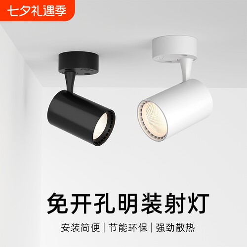 明装COB射灯家用店铺商用可调角度聚光吸顶筒灯天花灯客厅餐厅