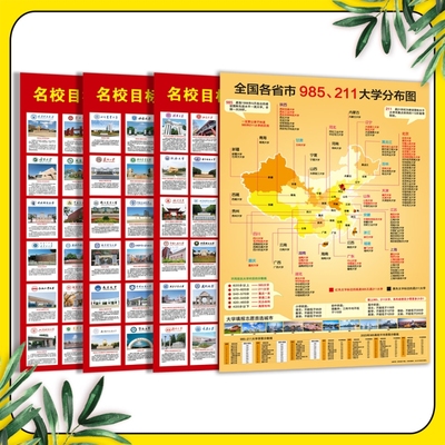 名校目标墙挂图全套四张百所高考重点大学985/211名校激励挂图