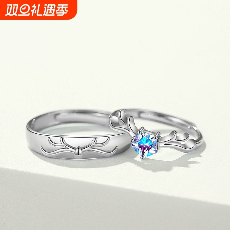 原创一鹿有你情侣戒指925纯银一对韩版森系鹿角ins对戒情人节礼