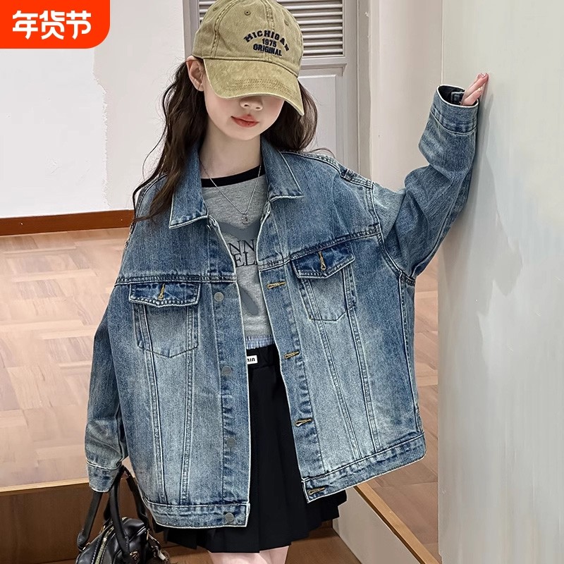 女童韩版春秋季时髦牛仔外套中大童宽松百搭上衣儿童装休闲夹克衫